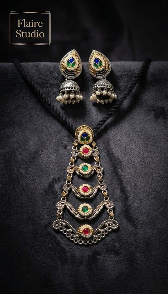 Tiered Pendant Necklace Set on Black Thread - image 4