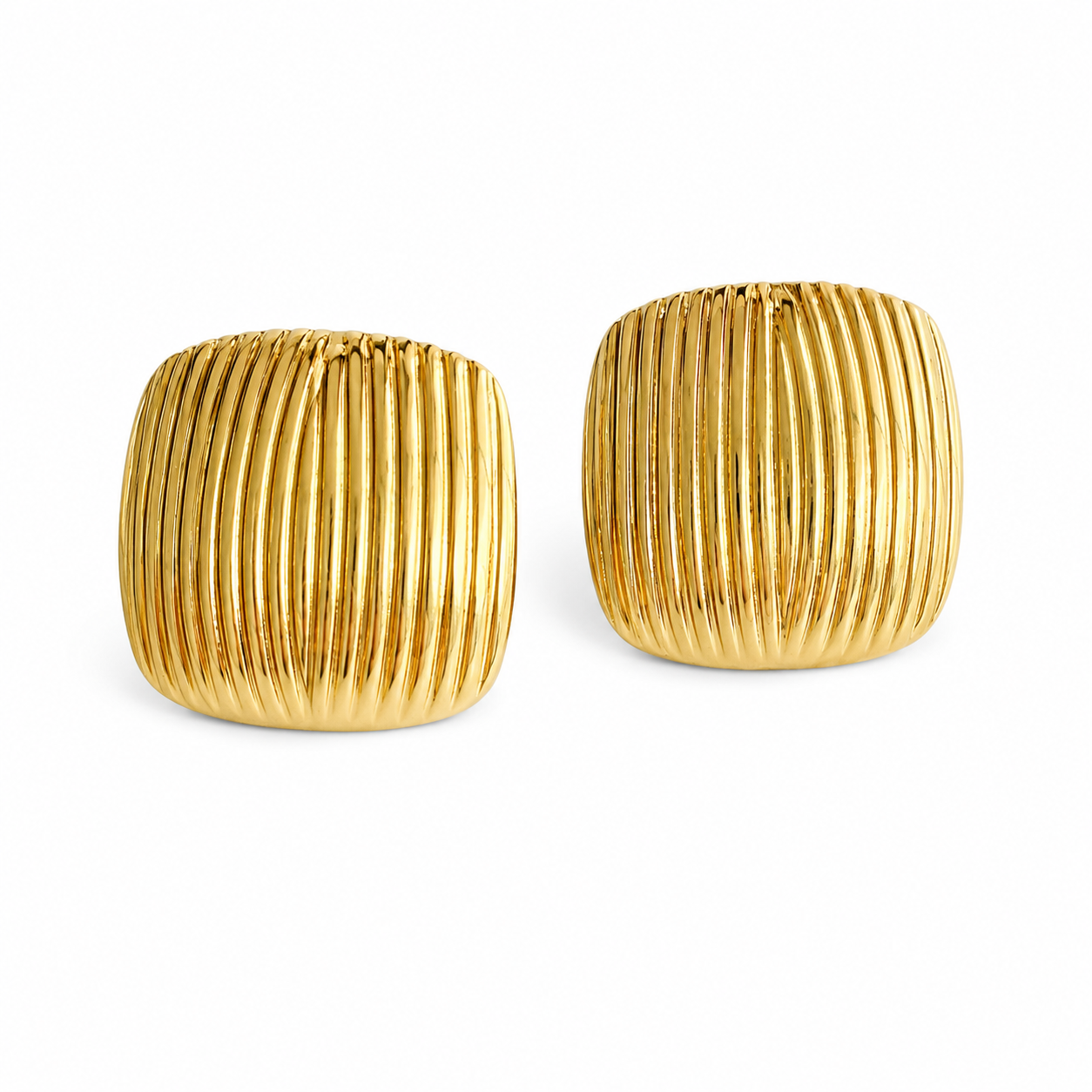 Ribbed Gold Square Stud Earrings