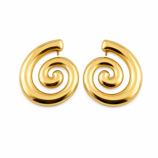 Gold Spiral Swirl Statement Earrings