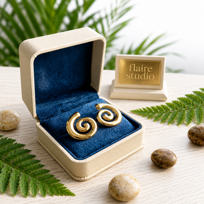 Gold Spiral Swirl Statement Earrings