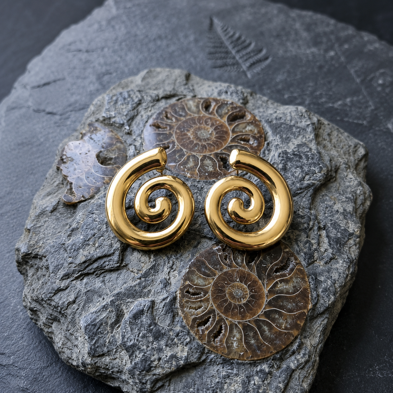 Gold Spiral Swirl Statement Earrings