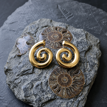 Gold Spiral Swirl Statement Earrings