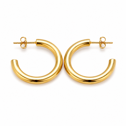 Bold Gold Tube Hoop Earrings