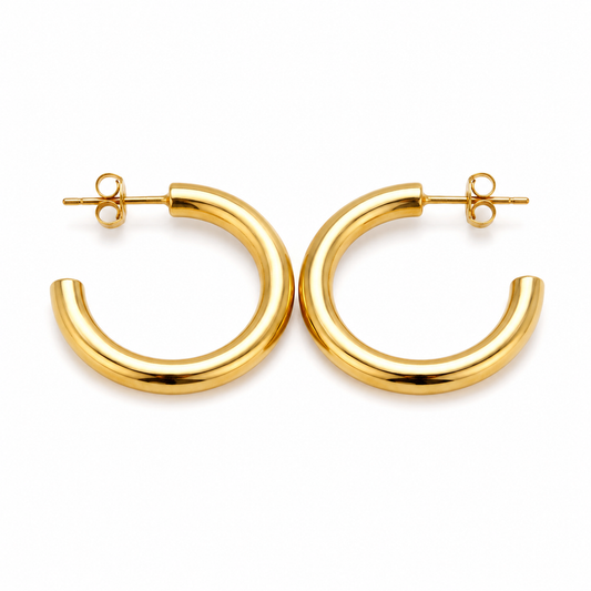 Bold Gold Tube Hoop Earrings