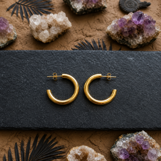 Bold Gold Tube Hoop Earrings