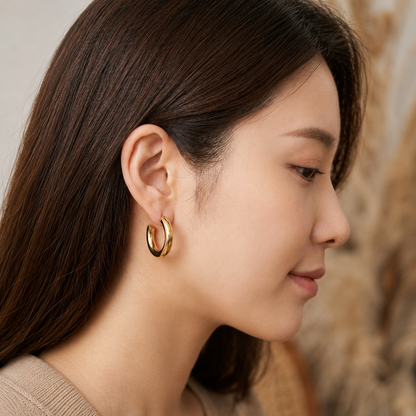 Bold Gold Tube Hoop Earrings