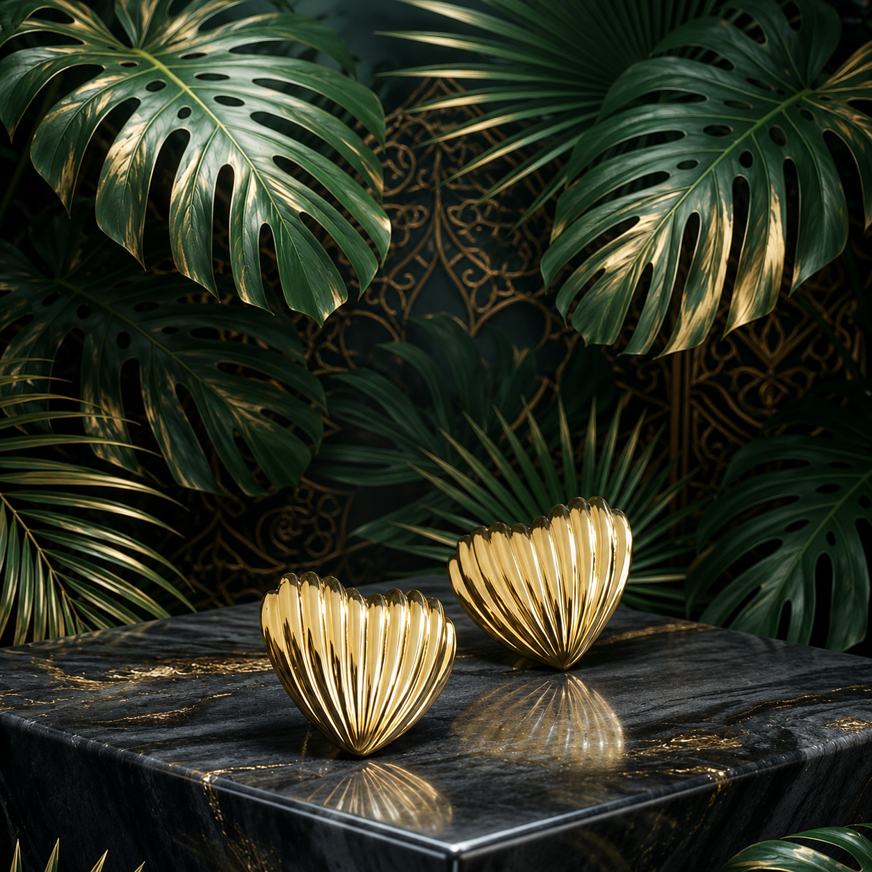 Flaire Studio ribbed gold heart stud earrings styled lifestyle shot