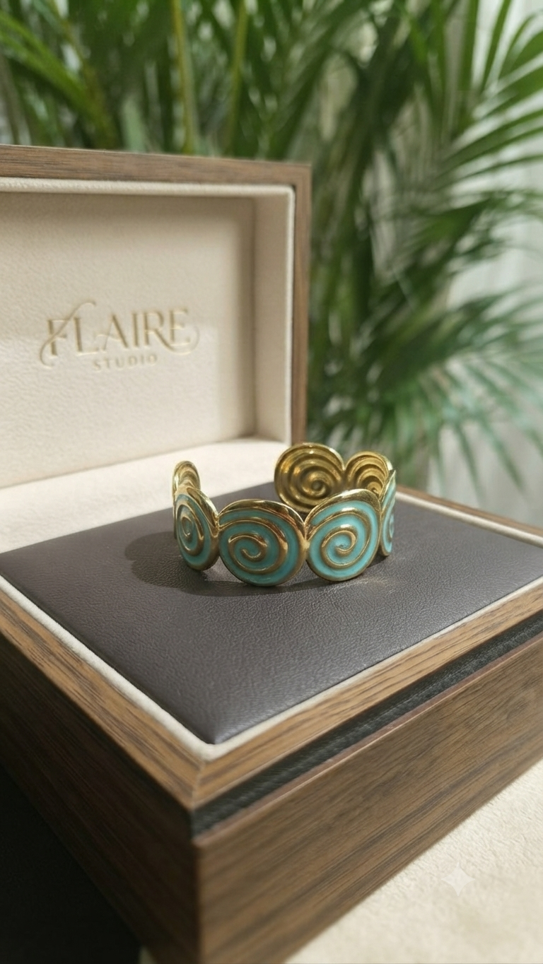 Flaire Studio Turquoise Swirl Enamel Cuff Kada - main image
