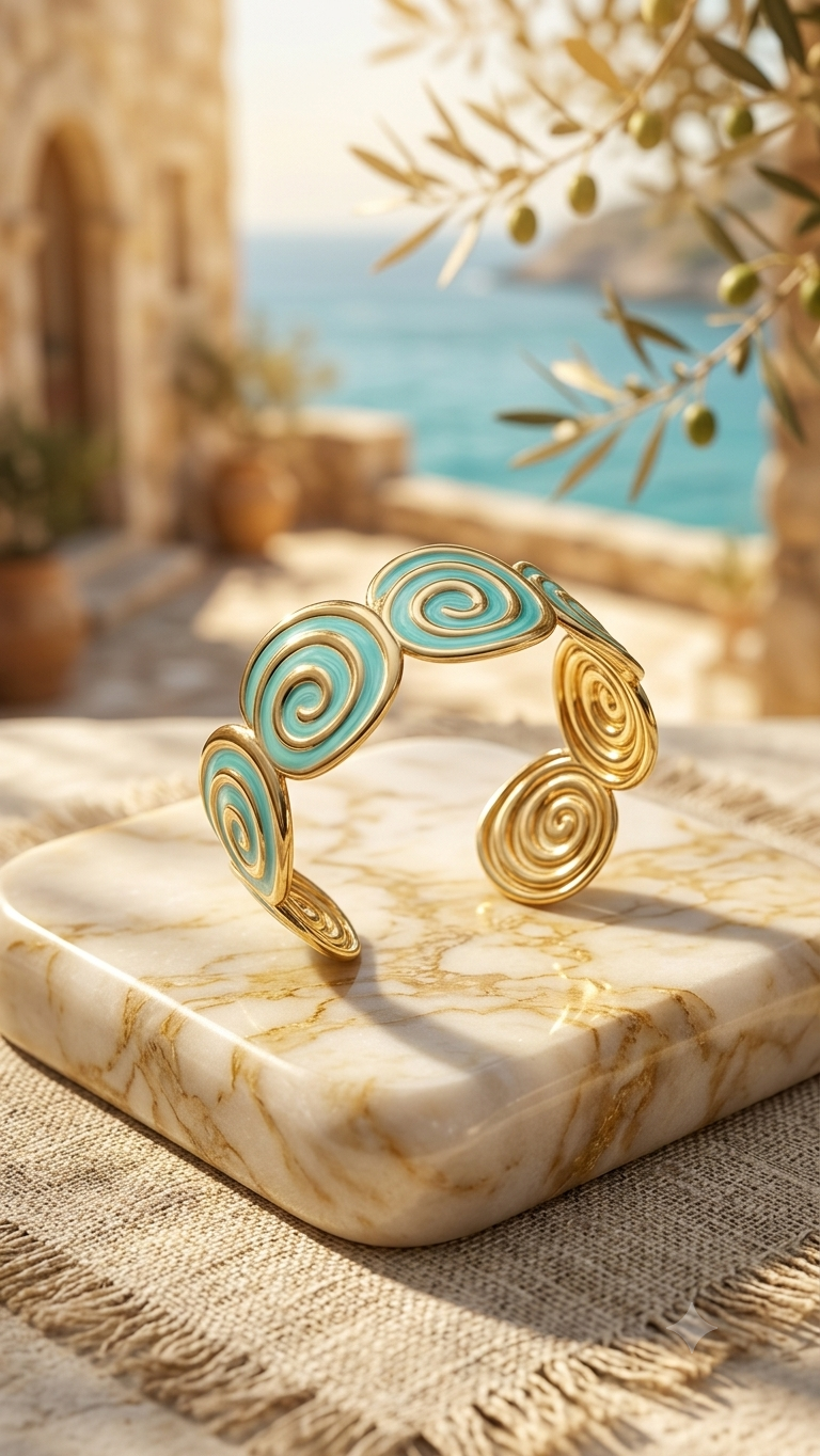 Flaire Studio Turquoise Swirl Enamel Cuff Kada - image 3