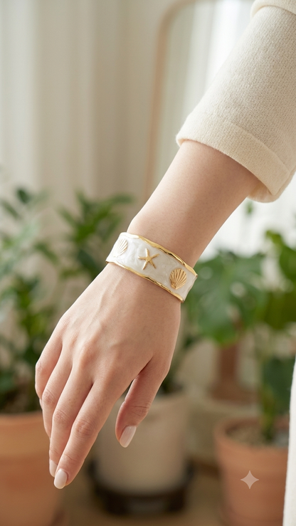 Flaire Studio White Enamel Shell & Starfish Cuff Kada - main image