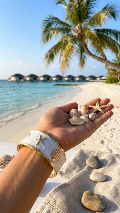 Flaire Studio White Enamel Shell & Starfish Cuff Kada - image 2