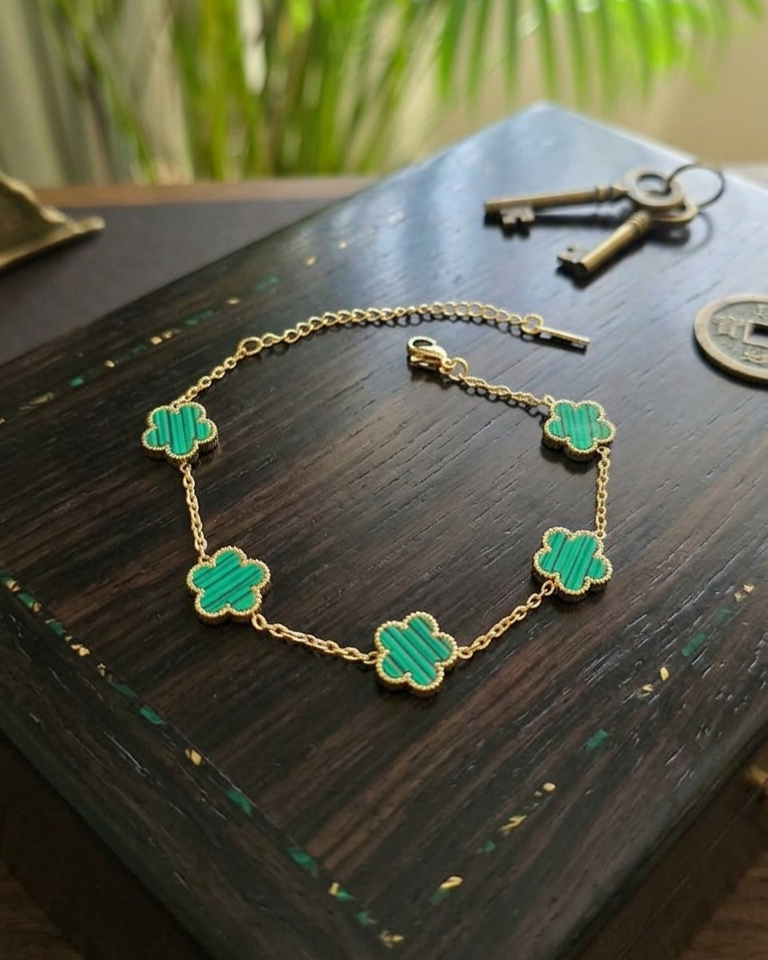 Flaire Studio Five Clover Malachite-Look Charm Bracelet - image 2