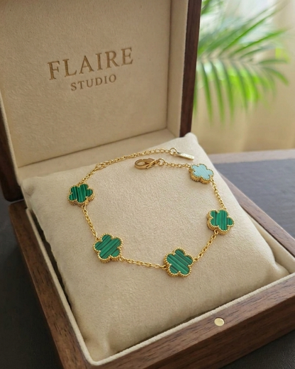 Flaire Studio Five Clover Malachite-Look Charm Bracelet - image 3
