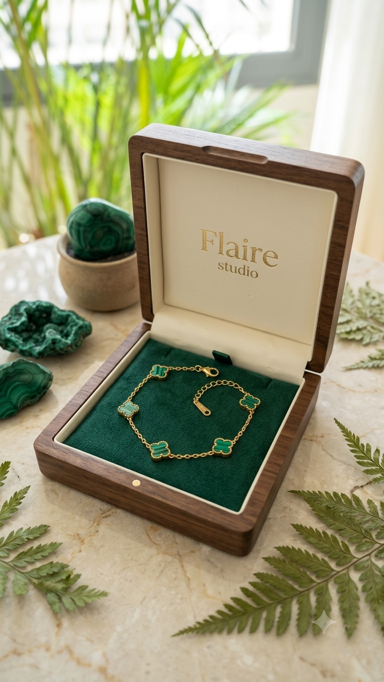 Flaire Studio Malachite-Look Clover Station Bracelet - image 4