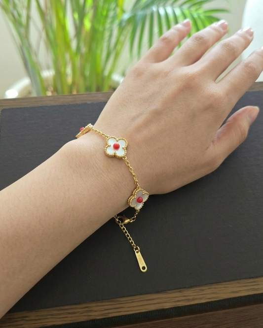 Flaire Studio White Clover Charm Bracelet with Red Accent - main image