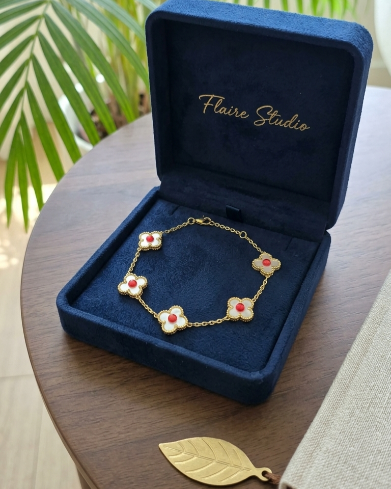 Flaire Studio White Clover Charm Bracelet with Red Accent - image 3