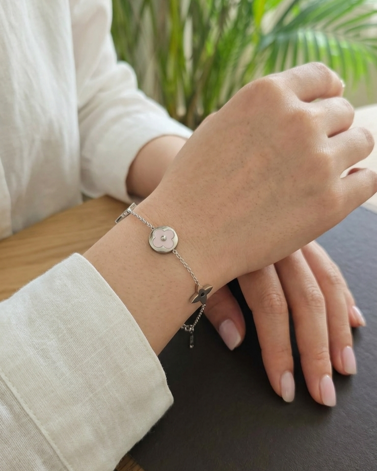 Flaire Studio Pink Flower Charm Silver-Tone Bracelet - main image