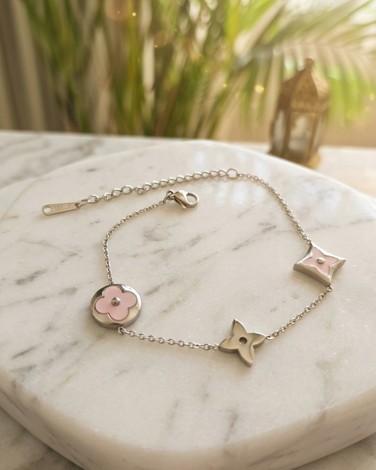 Flaire Studio Pink Flower Charm Silver-Tone Bracelet - image 2