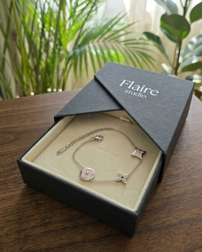 Flaire Studio Pink Flower Charm Silver-Tone Bracelet - image 3
