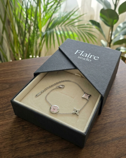 Flaire Studio Pink Flower Charm Silver-Tone Bracelet - image 3