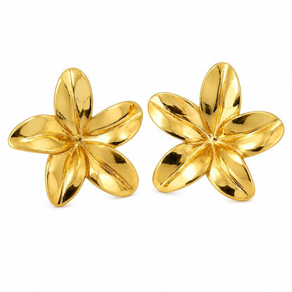 Flaire Studio Golden Plumeria Flower Stud Earrings
