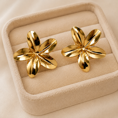 Flaire Studio Golden Plumeria Flower Stud Earrings