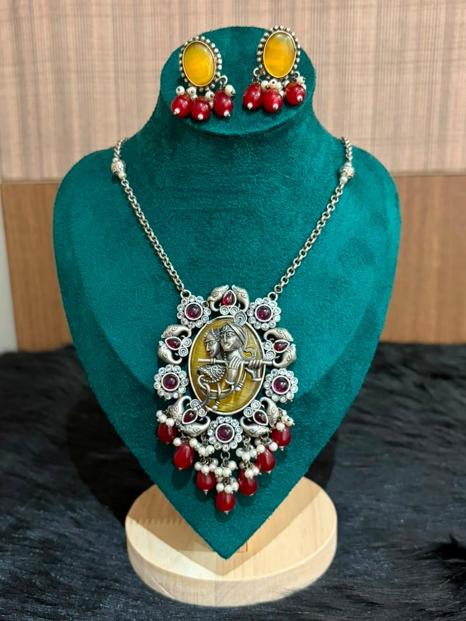 Radha Krishna Pendant Necklace Set - main image