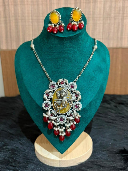 Radha Krishna Pendant Necklace Set - main image