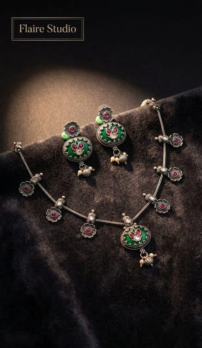 Floral Station Necklace Set (Green) - image 2