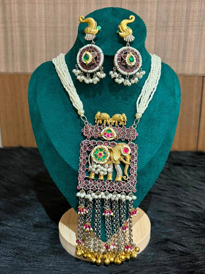 Pearl Strand Elephant Pendant Necklace Set - image 2
