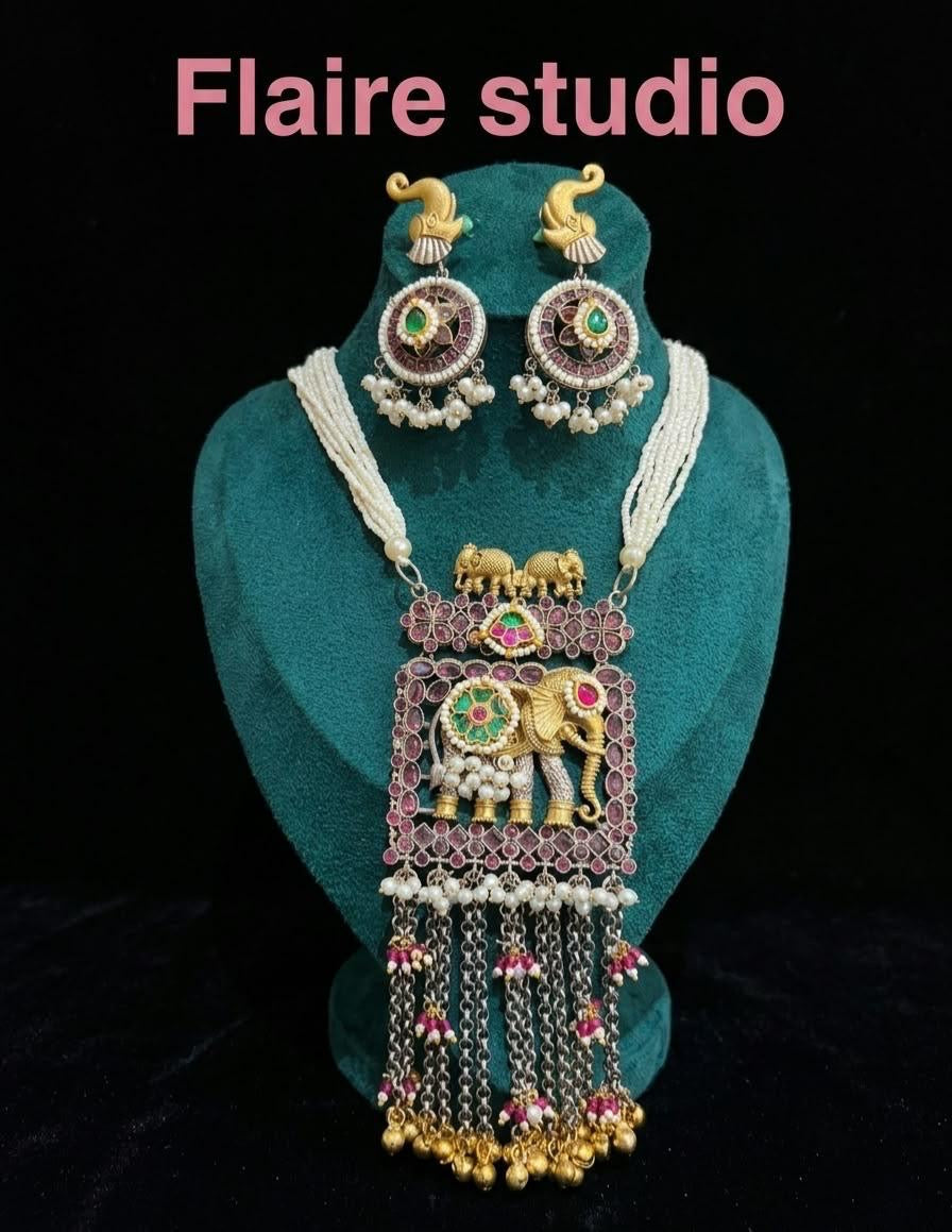 Pearl Strand Elephant Pendant Necklace Set - image 3